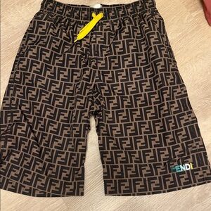 Fendi Black and Brown Monogram Shorts